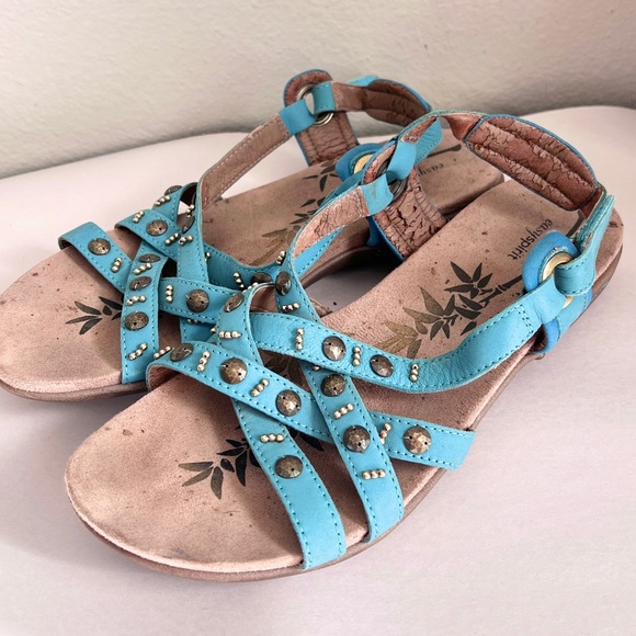 Womens Sandals size 9.5 Blue Embellished Strappy Easy Spirit Western Velcro Shoe - Picture 1 of 11